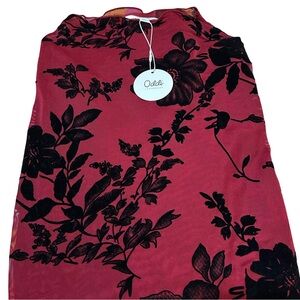 NWT!NEW ODDI DEEP BURGUNDY SHEER MOCK NECK TOP W/BLACK VELVET FLOWERS.PLUS SZ 3X